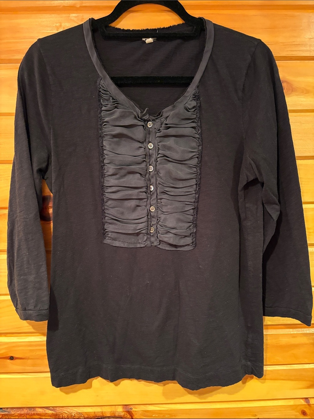 J. Crew Black Long-Sleeve Ruffle Button-Front Top